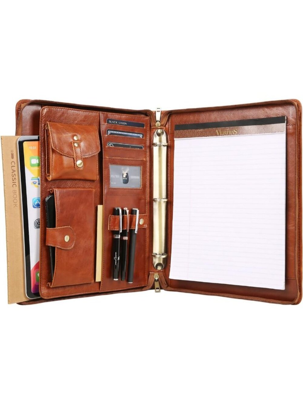 Personalized Leather Padfolio Organizer with 3 Ring Binder, Custom Gift for